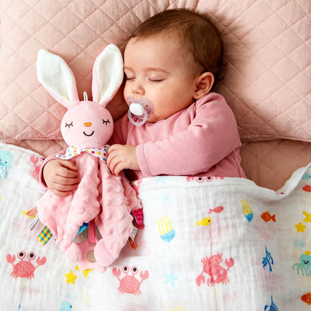 Ciyufavo bunny security blanket—teether and crinkly ears for exploration.