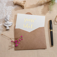 CJ&M pregnancy announcement card inside blank invites personal messages and memories.