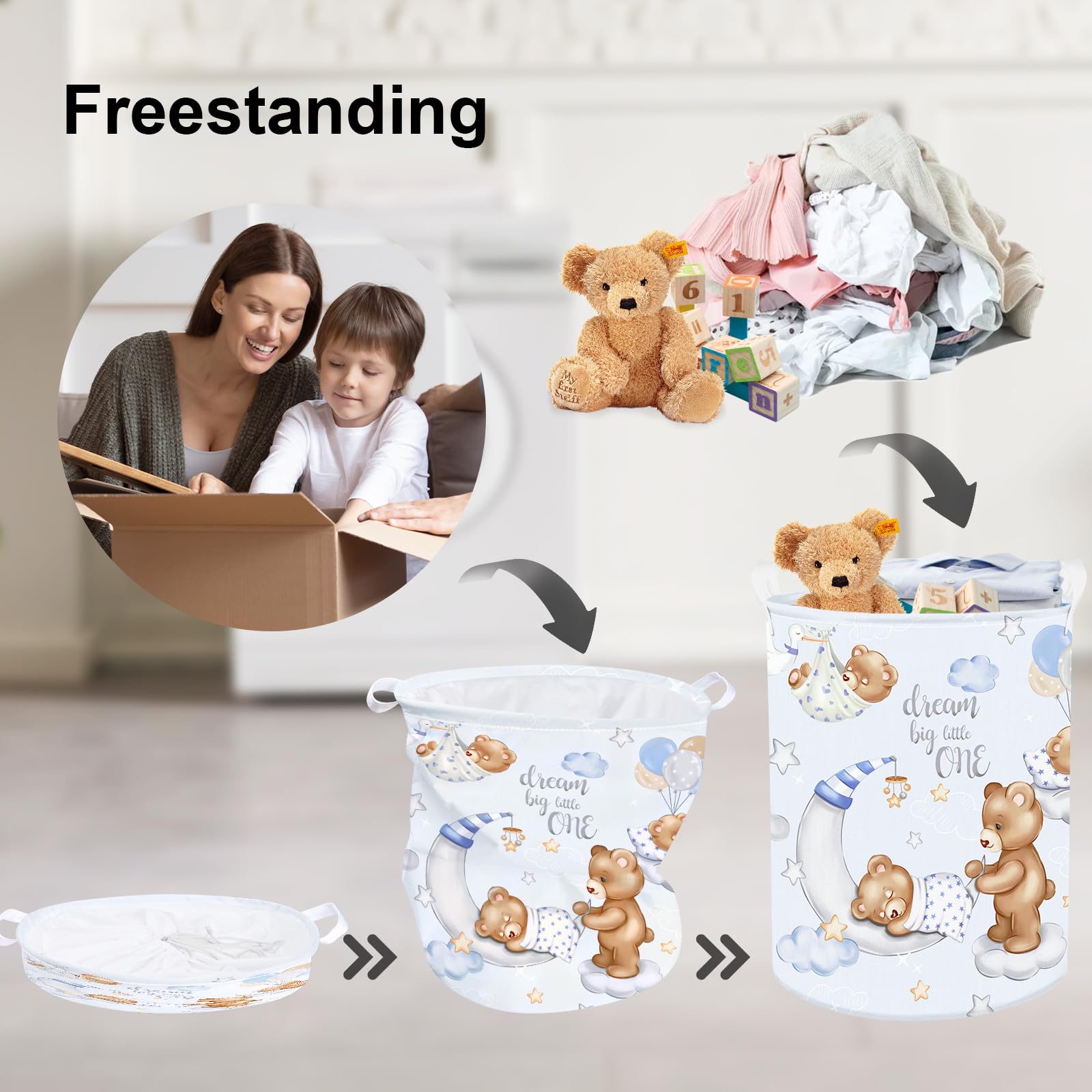 Clastyle 45L blue hamper features star and moon design for kid rooms.