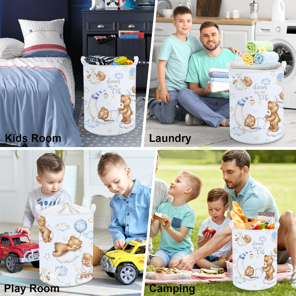 Clastyle blue hamper with durable handles for easy transport.