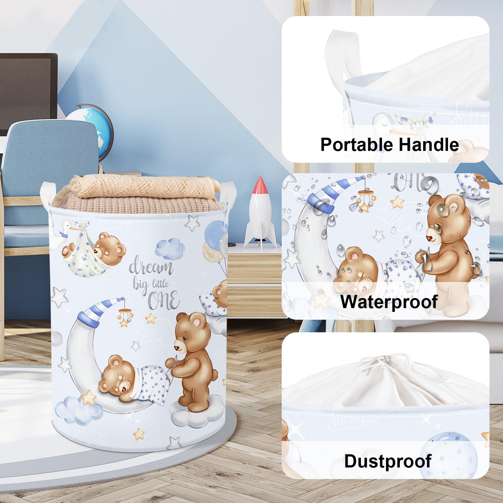 Clastyle blue hamper with waterproof PE coating for easy cleaning.