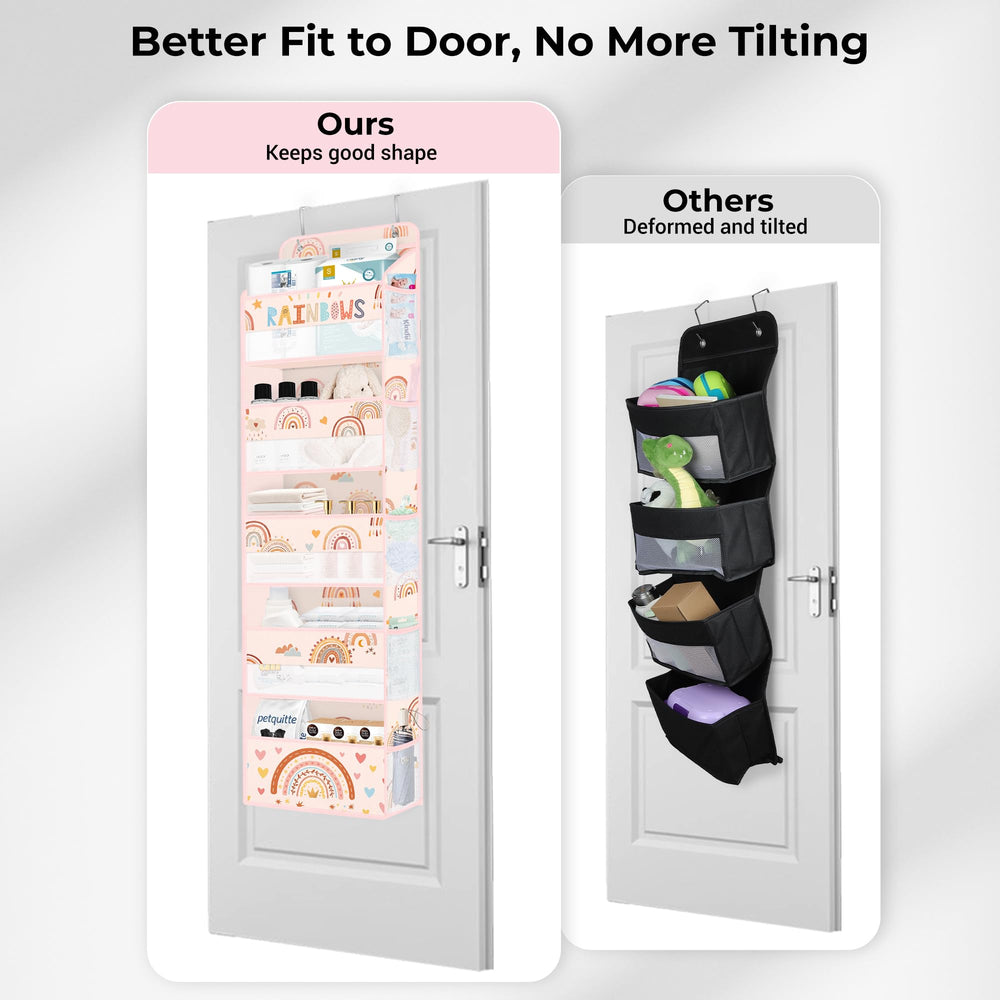 Clastyle Boho Rainbow door organizer assembly shot demonstrates sturdy hooks and durable fabric