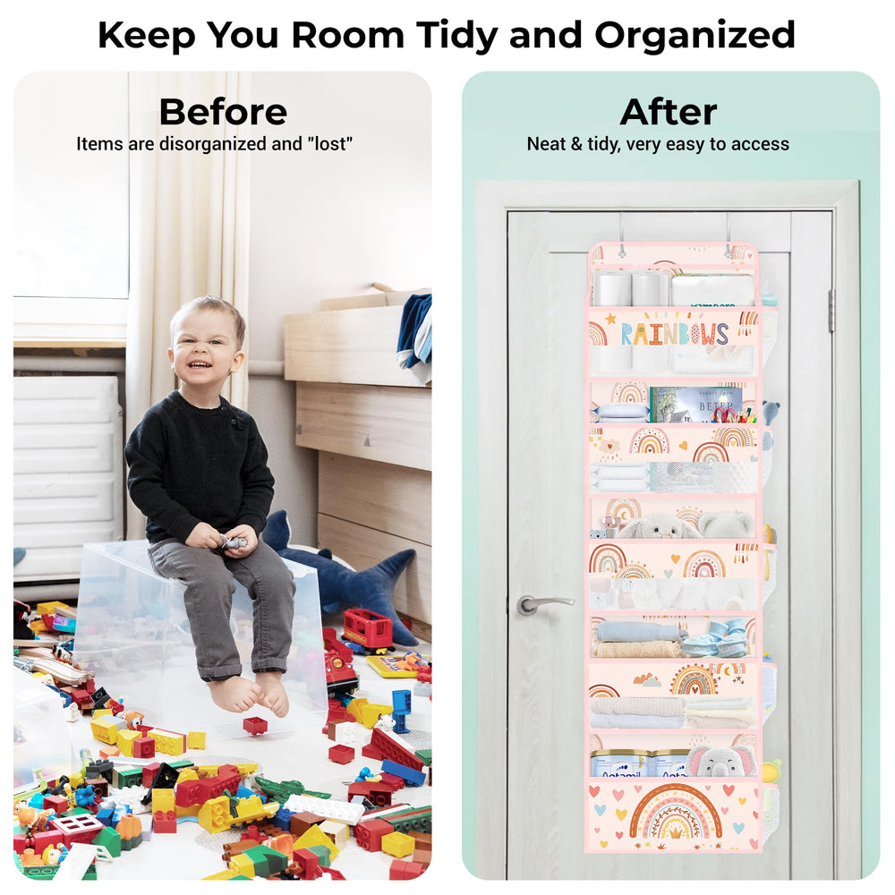 Clastyle Boho Rainbow door organizer in bedroom use suggests tidy nursery or bathroom organization