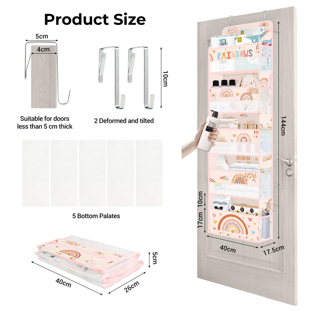 Clastyle Boho Rainbow door organizer hanging setup highlights easy over-door installation