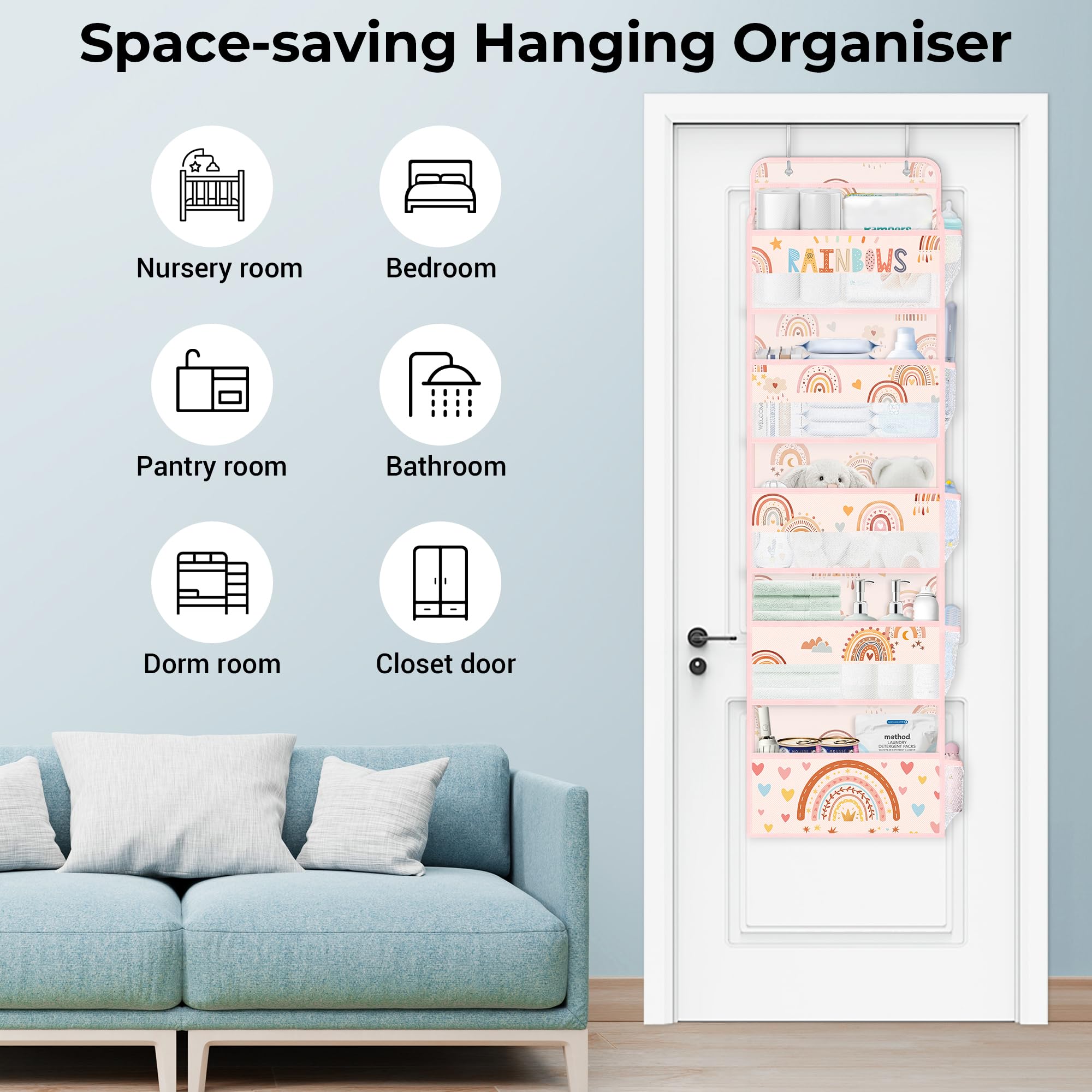 Clastyle Boho Rainbow door organizer pocket detail emphasizes organized compartments