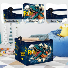 Clastyle dinosaur nursery basket organizes books and plushies for a calm space.
