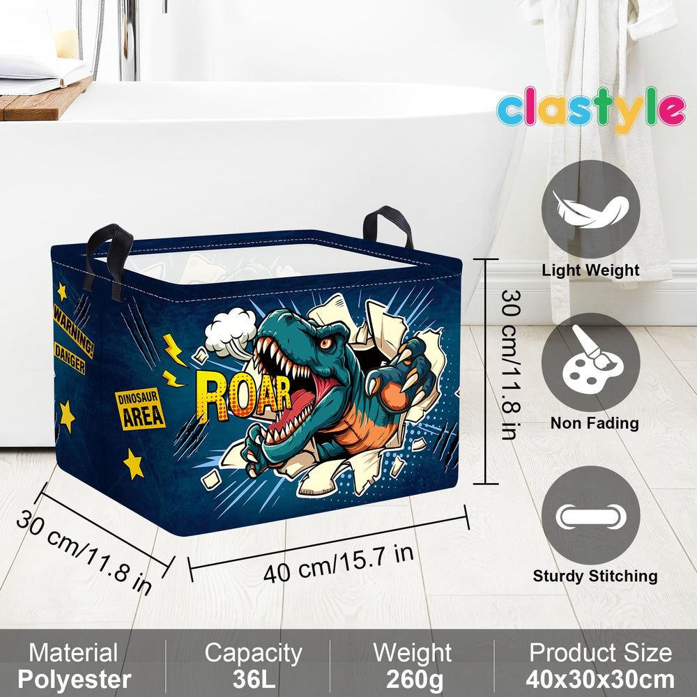 Claststyle dinosaur soft-sides portable basket makes transporting toys or laundry effortless.
