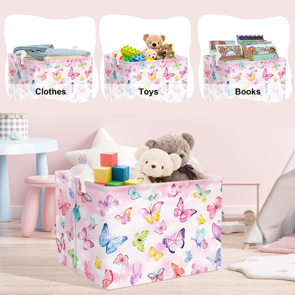 Clastyle 36L pink Dreamy Butterfly Basket filled with toys shows roomy capacity for kids.