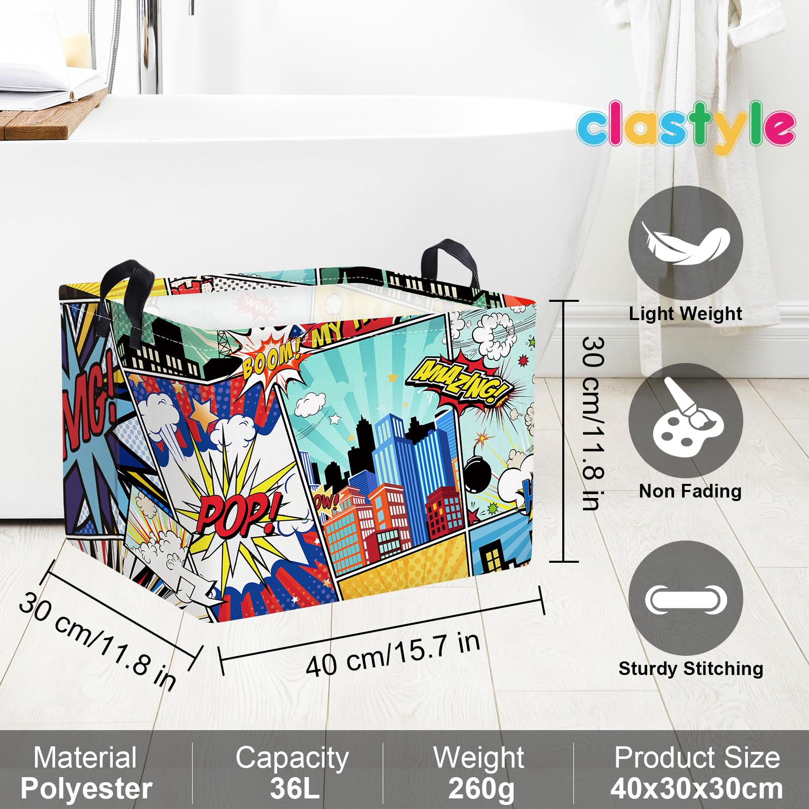 Clastyle 36L blue comics hero basket adds playful décor while organizing toys.