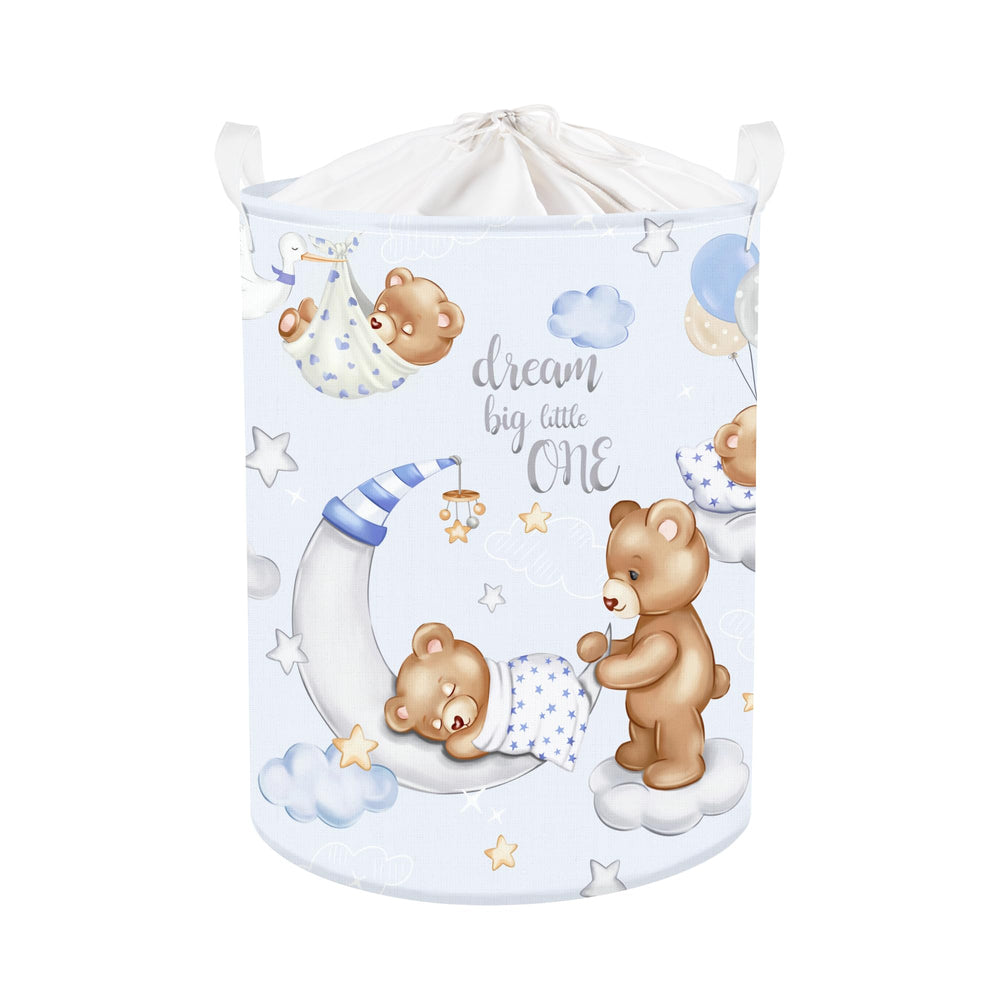 Clastyle 45L blue sleeping bear hamper with lid for nursery organization.