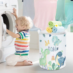 Clastyle dinosaur basket ready for bathroom or laundry room use.