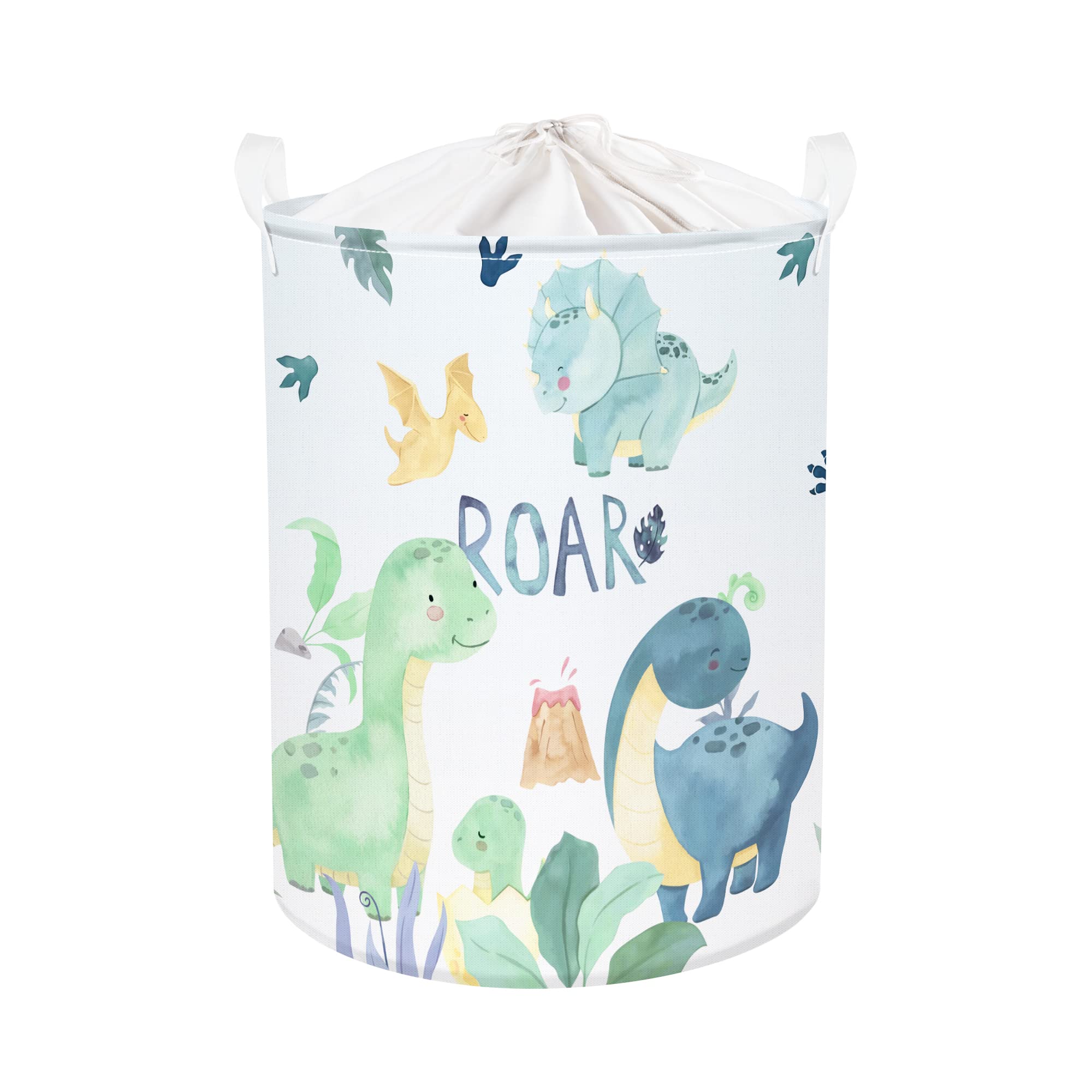 Clastyle 45L cartoon green dinosaur laundry basket with handle for easy transport.