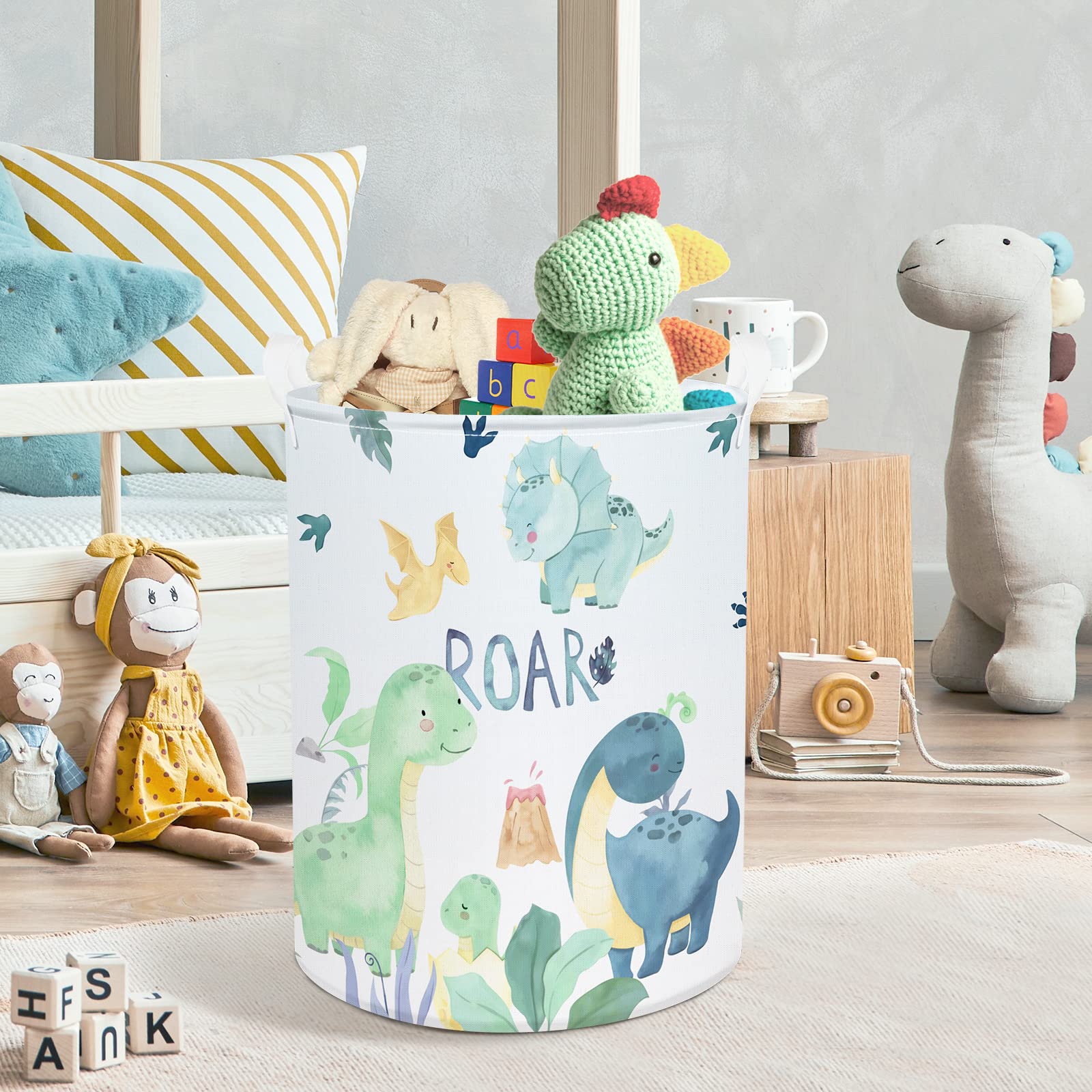 Clastyle green dinosaur laundry basket stores toys and laundry neatly.