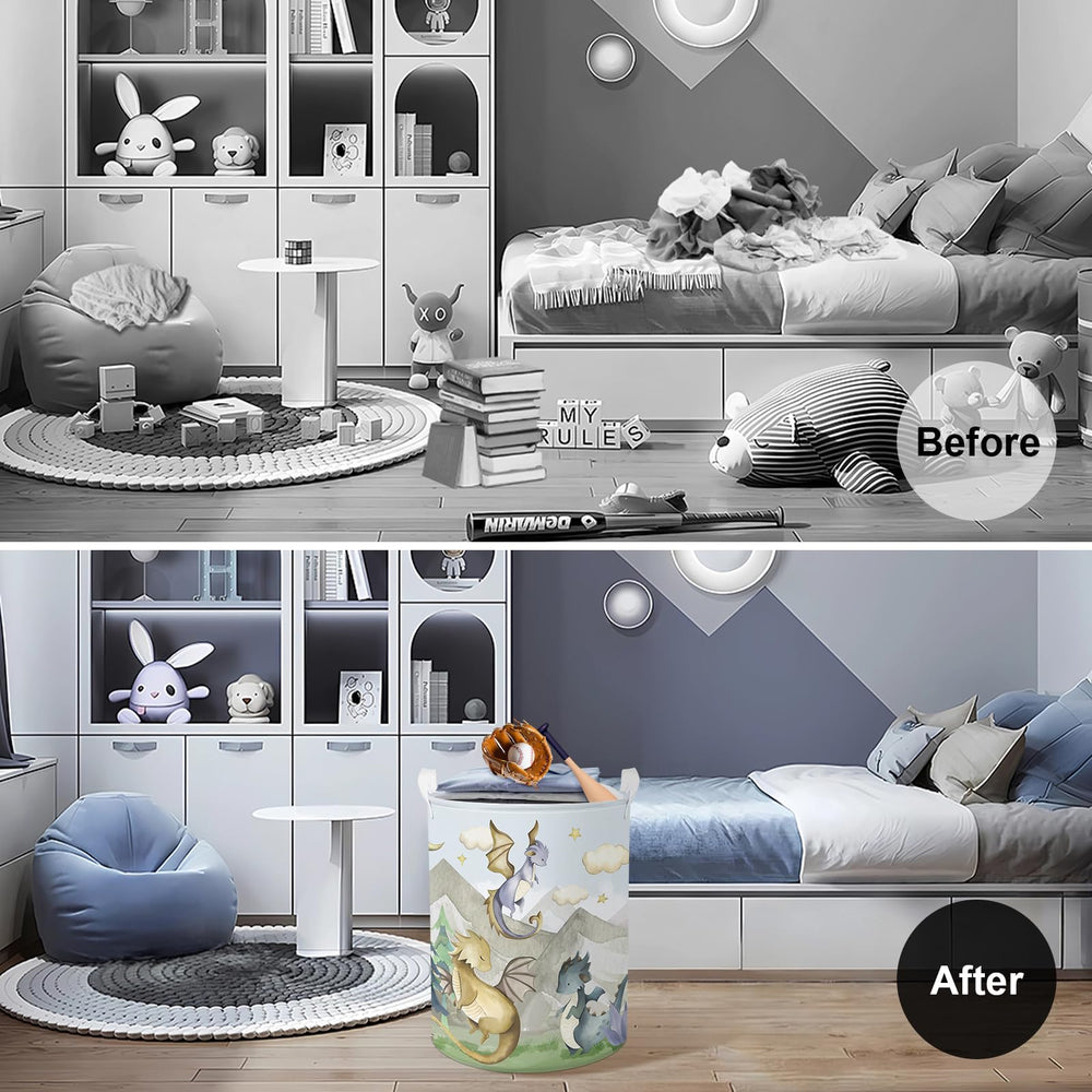 Clastyle dragon hamper closeup highlighting sturdy fabric for durable toy storage.
