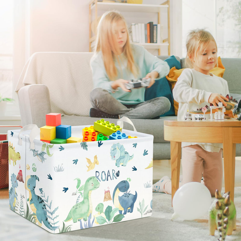 Clastyle Adorable Watercolors Green Dinosaur Shelf Basket palm leaf—waterproof lining.