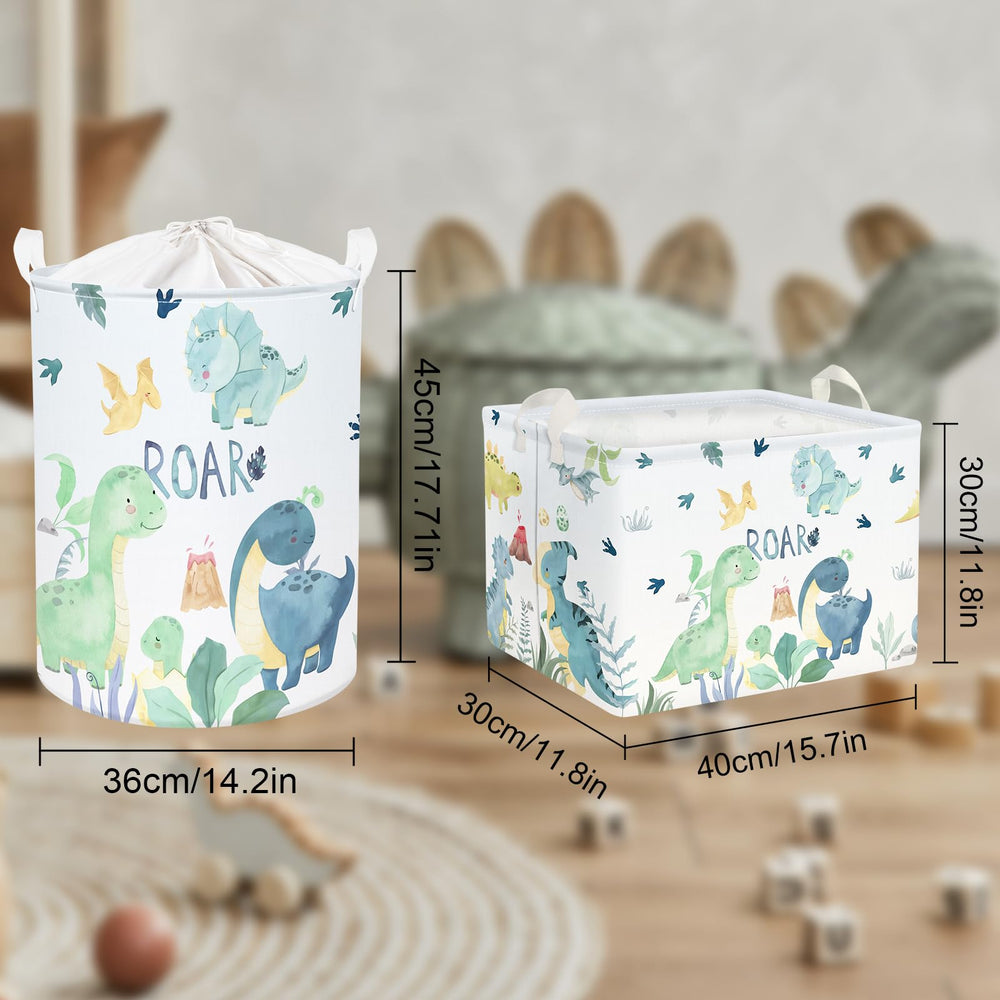 Clastyle Adorable Watercolors Green Dinosaur Shelf Basket—kid-friendly décor and storage.