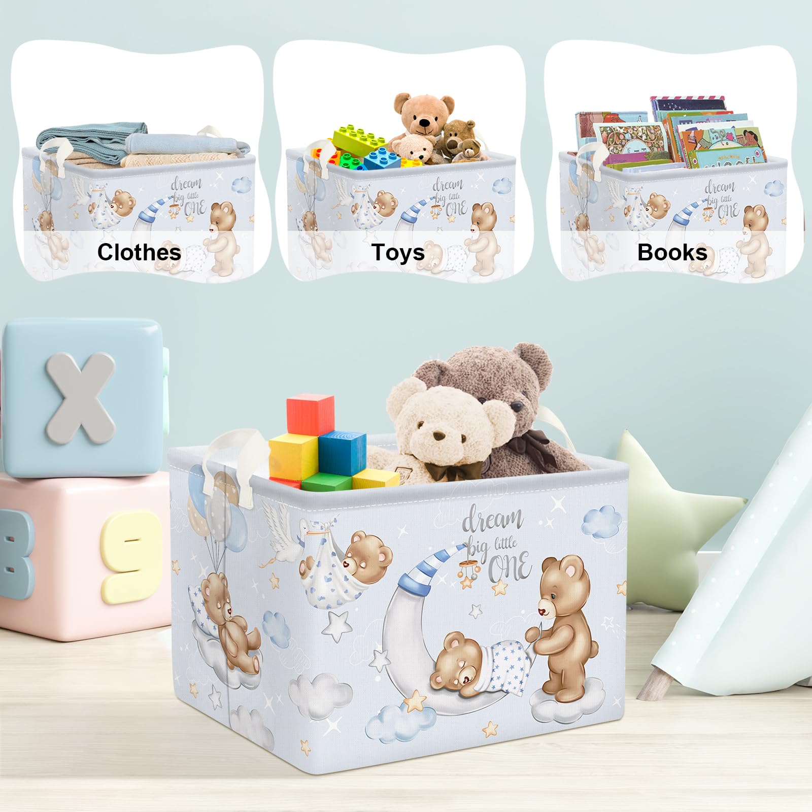 Clastyle basket on shelf in nursery room for tidy clothes and toys