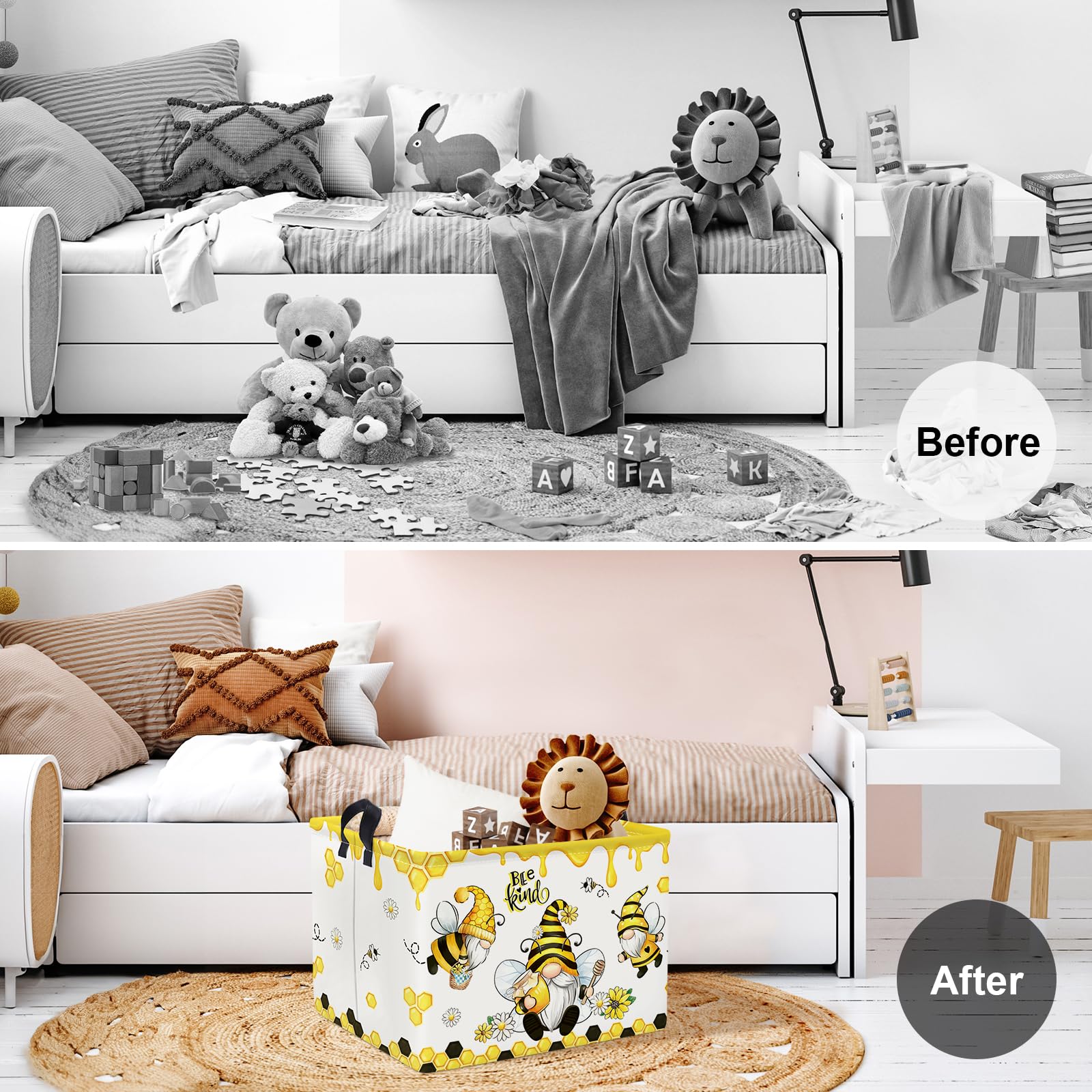 Clastyle Bee-Gnome design aids imaginative play while organizing nursery items.