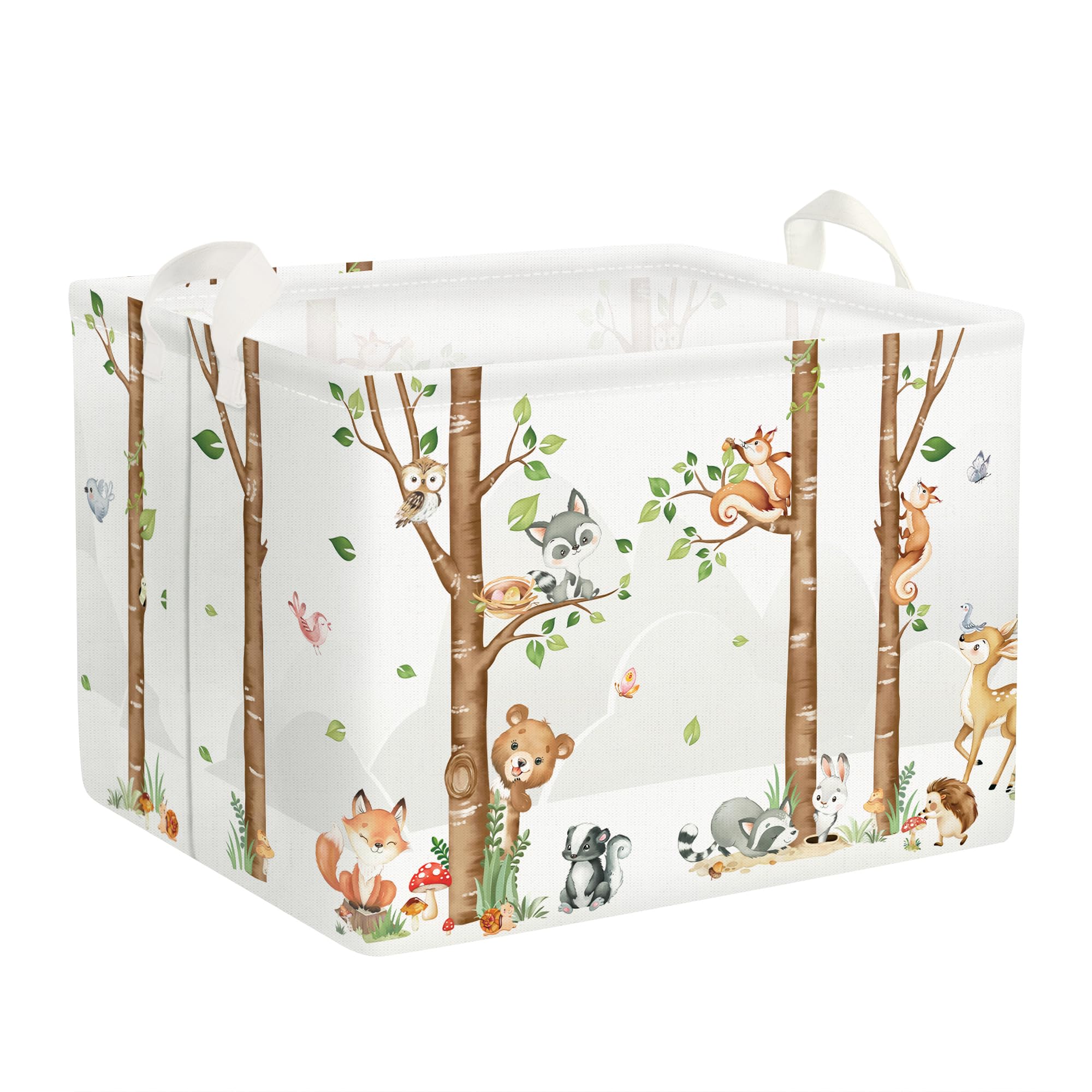 Clastyle birch forest fox basket stores toys with woodland charm.