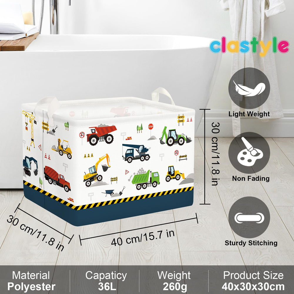 Clastyle cartoon construction truck shelf blue bedroom-tidy illustrates neat nursery organization.