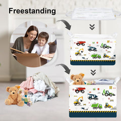 Clastyle cartoon construction truck shelf blue on shelf shows compact organized storage.