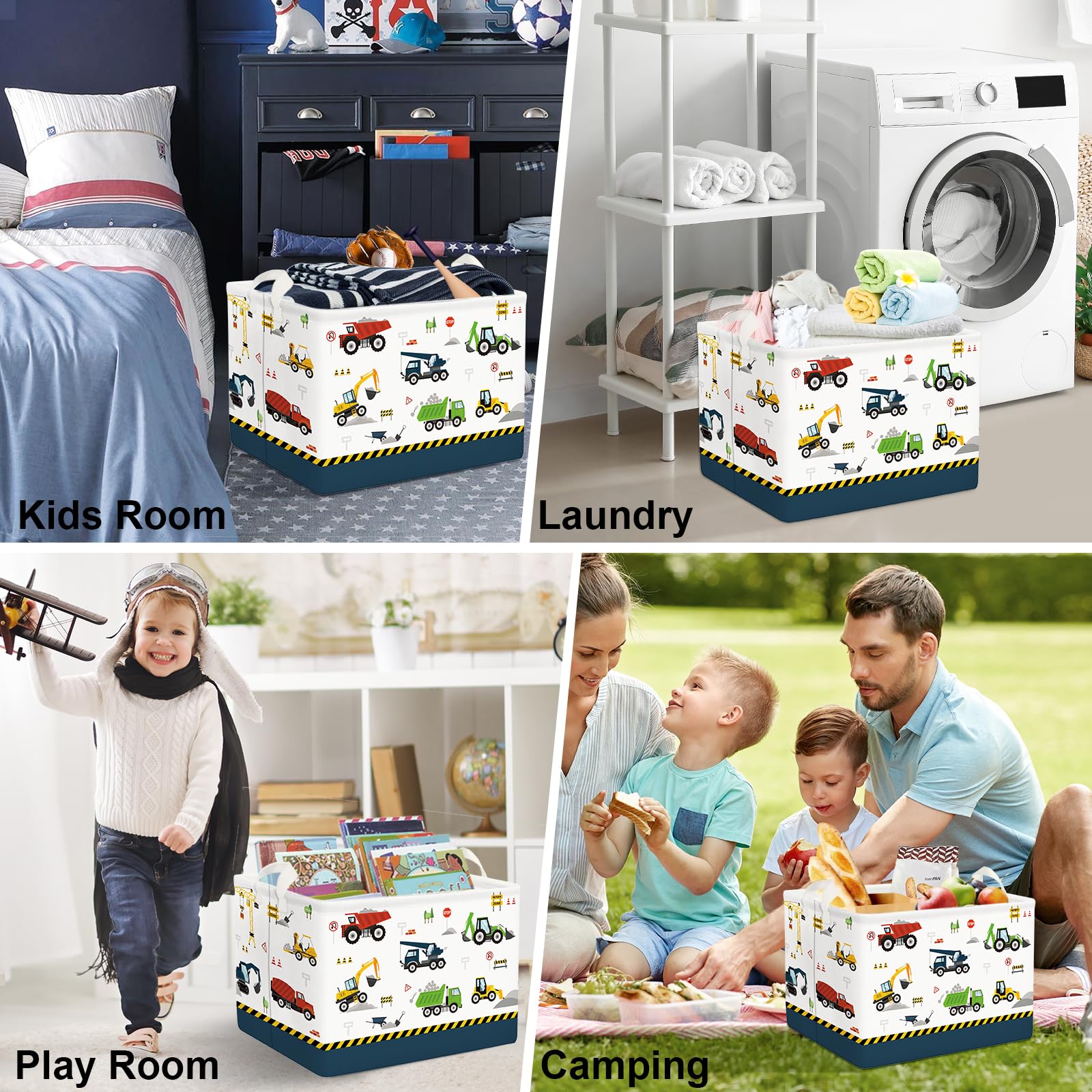 Clastyle cartoon construction truck shelf blue washable-fabric indicates easy cleaning and durability.