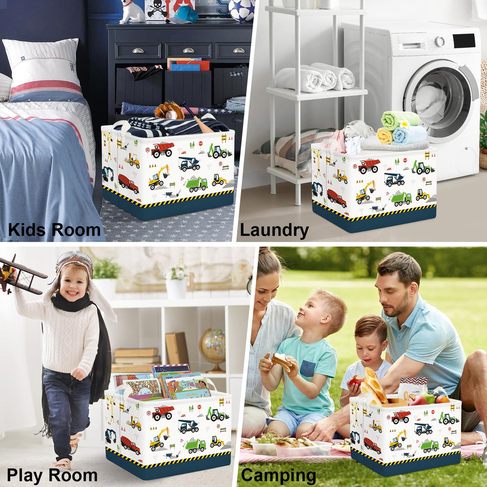 Clastyle cartoon construction truck shelf blue washable-fabric indicates easy cleaning and durability.
