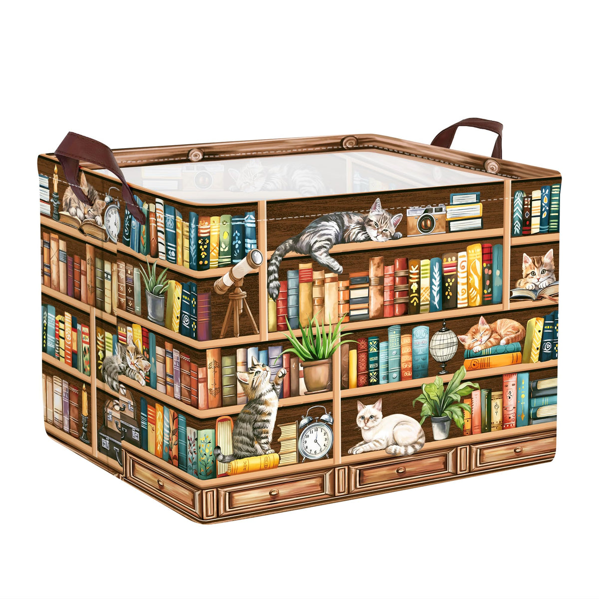 Clastyle Cat Book Shelf Basket with retro cat design, ideal for organizing books on a shelf
