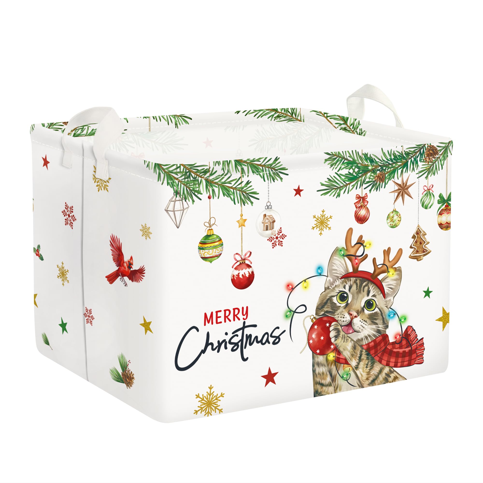 Clastyle Christmas pet basket front view with festive design for toy storage.