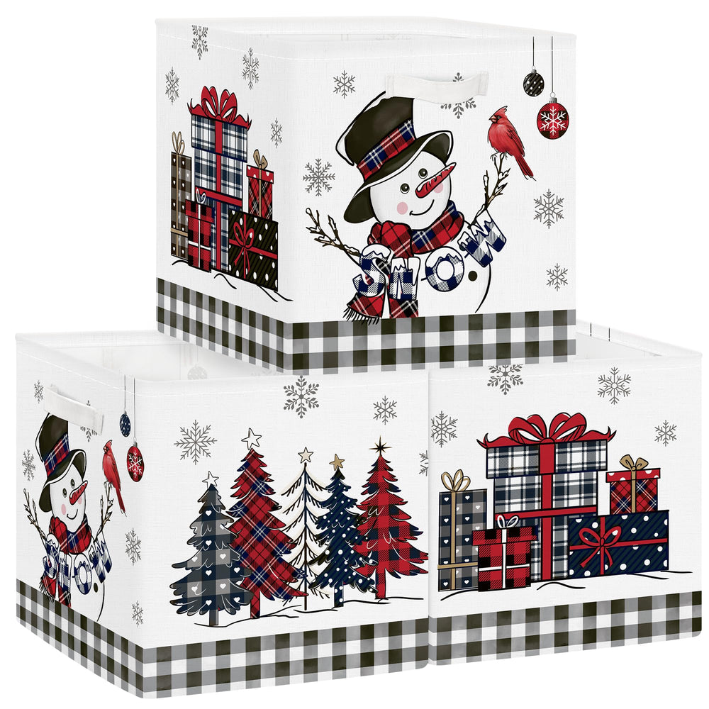 Clastyle Christmas tree storage basket with snowman design keeps festive decor organized.