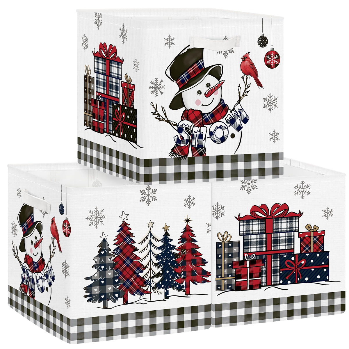 Clastyle Christmas tree storage basket with snowman design keeps festive decor organized.