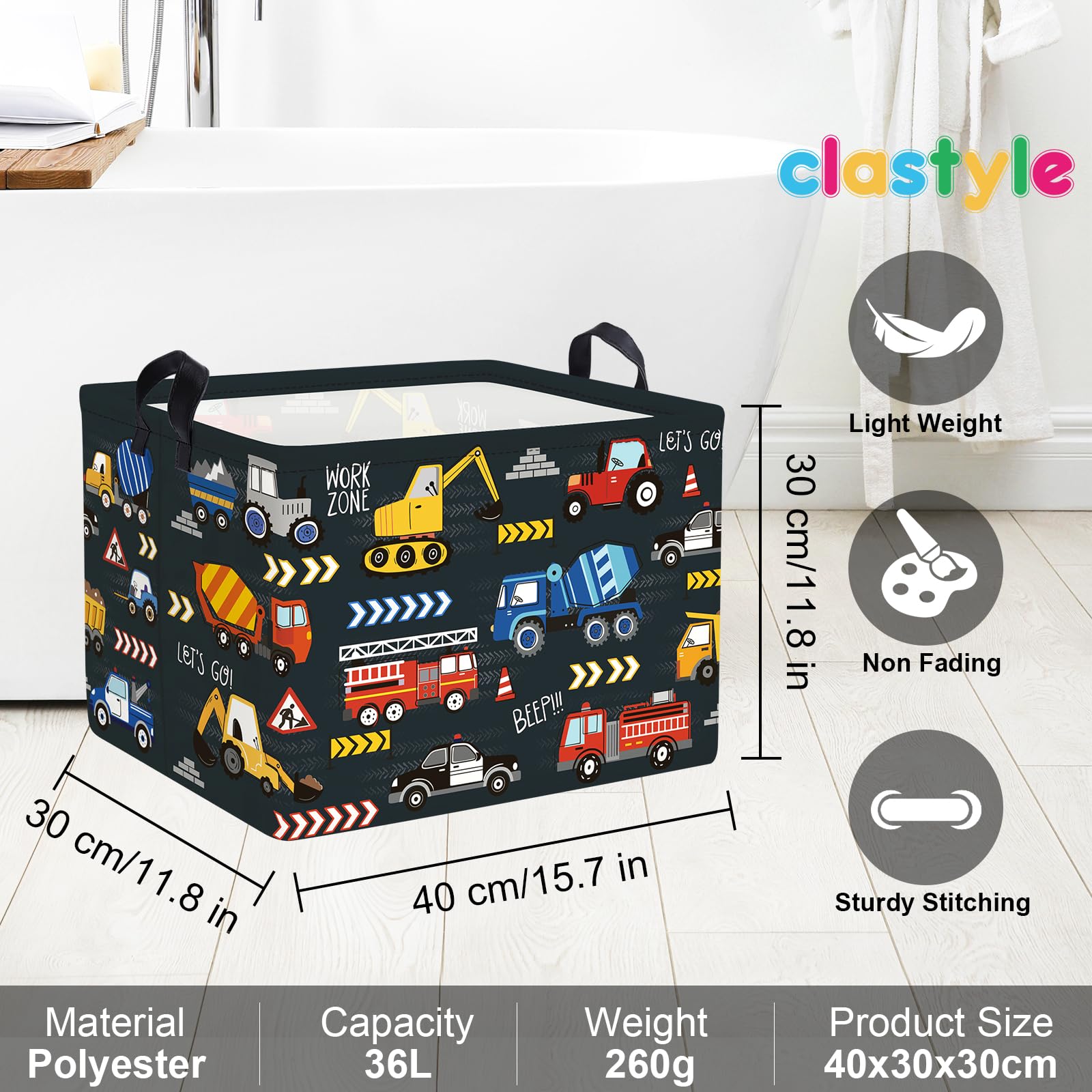 Clastyle City Car Baby Laundry Hamper dimensions 40x30 cm for ample storage.