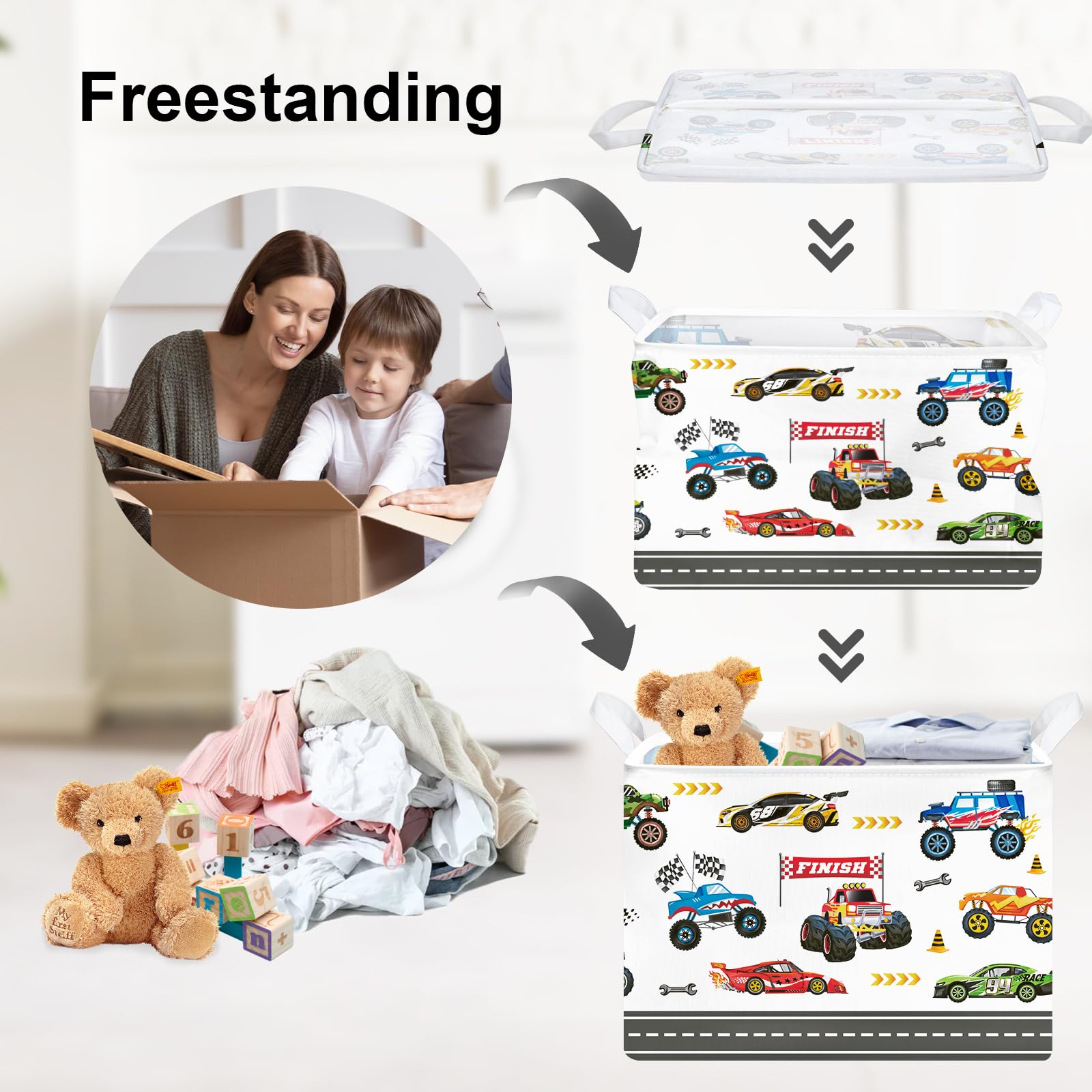 Clastyle City Car Laundry Hamper top view shows wide opening for quick toy fill