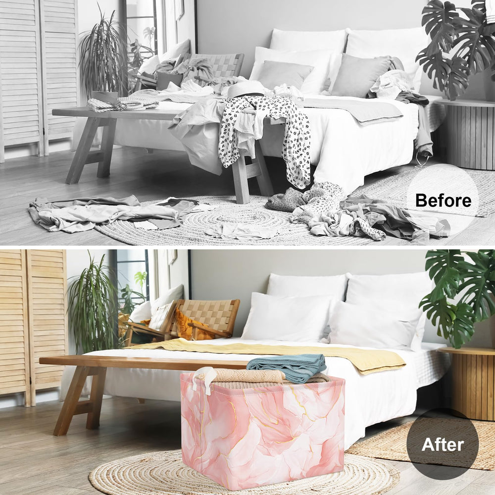Clastyle collapsible pink basket, open view shows easy access and flexible storage.