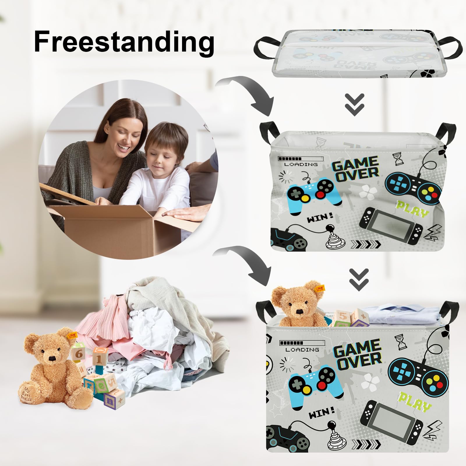 Clastyle Cool Game Storage Basket collapsible design saves space when not in use.