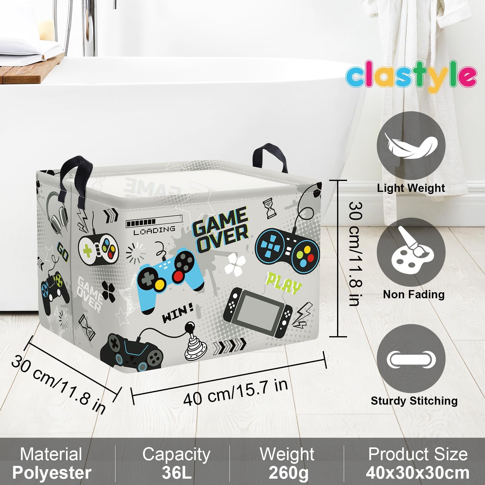 Clastyle Cool Game Storage Basket in playroom helping keep toys organized.
