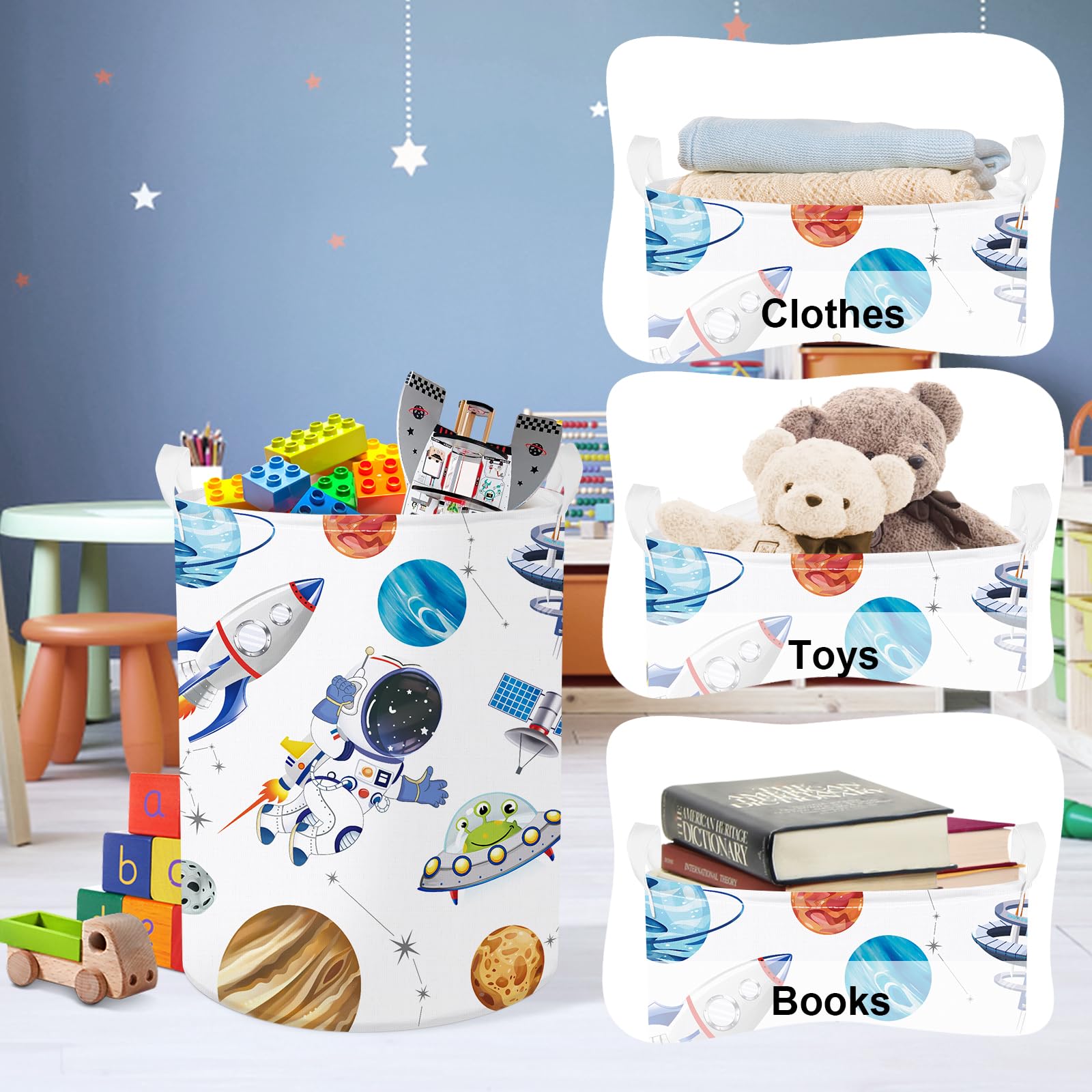 Clastyle Cosmic Space Planet Laundry Basket folded for portable playrooms.