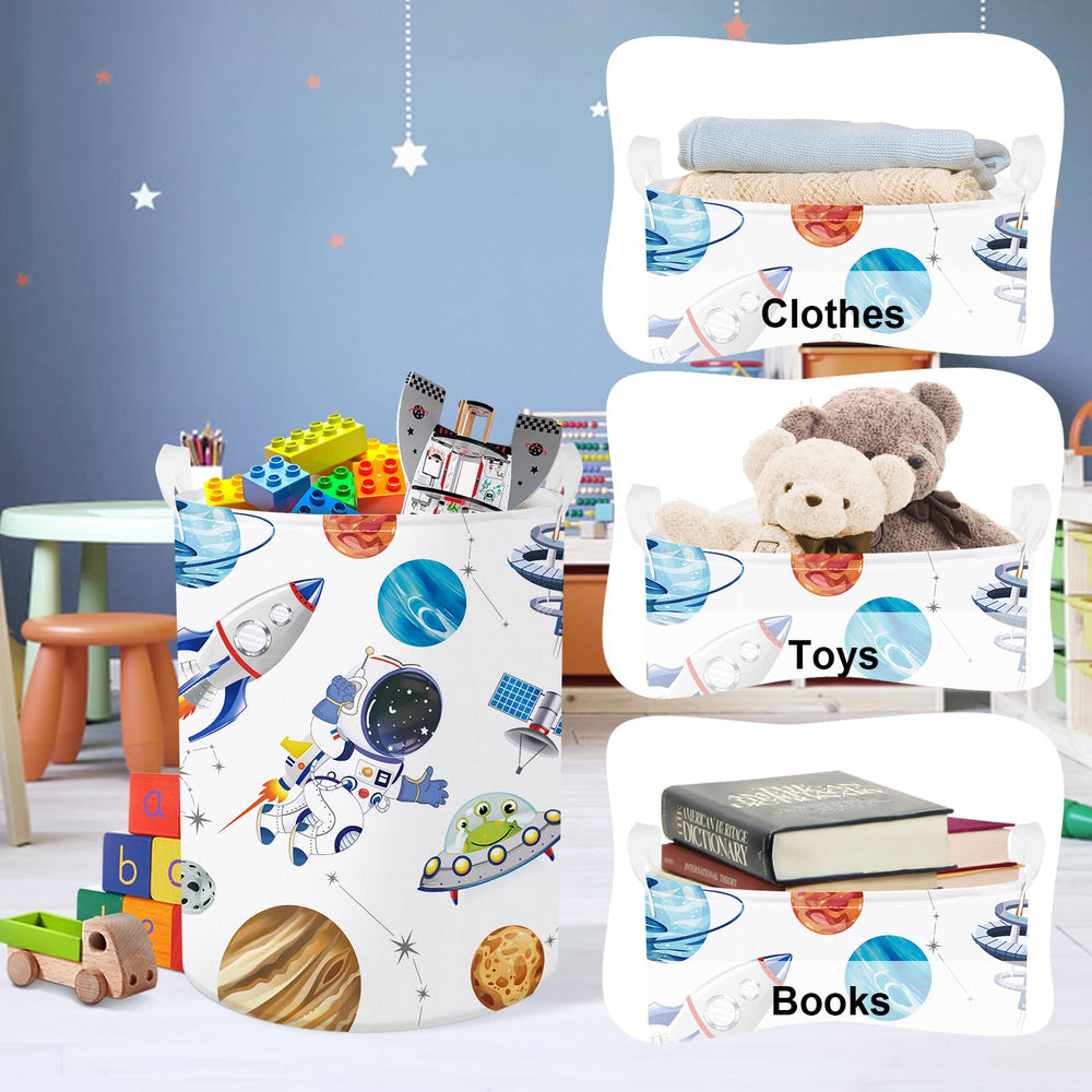 Clastyle Cosmic Space Planet Laundry Basket folded for portable playrooms.