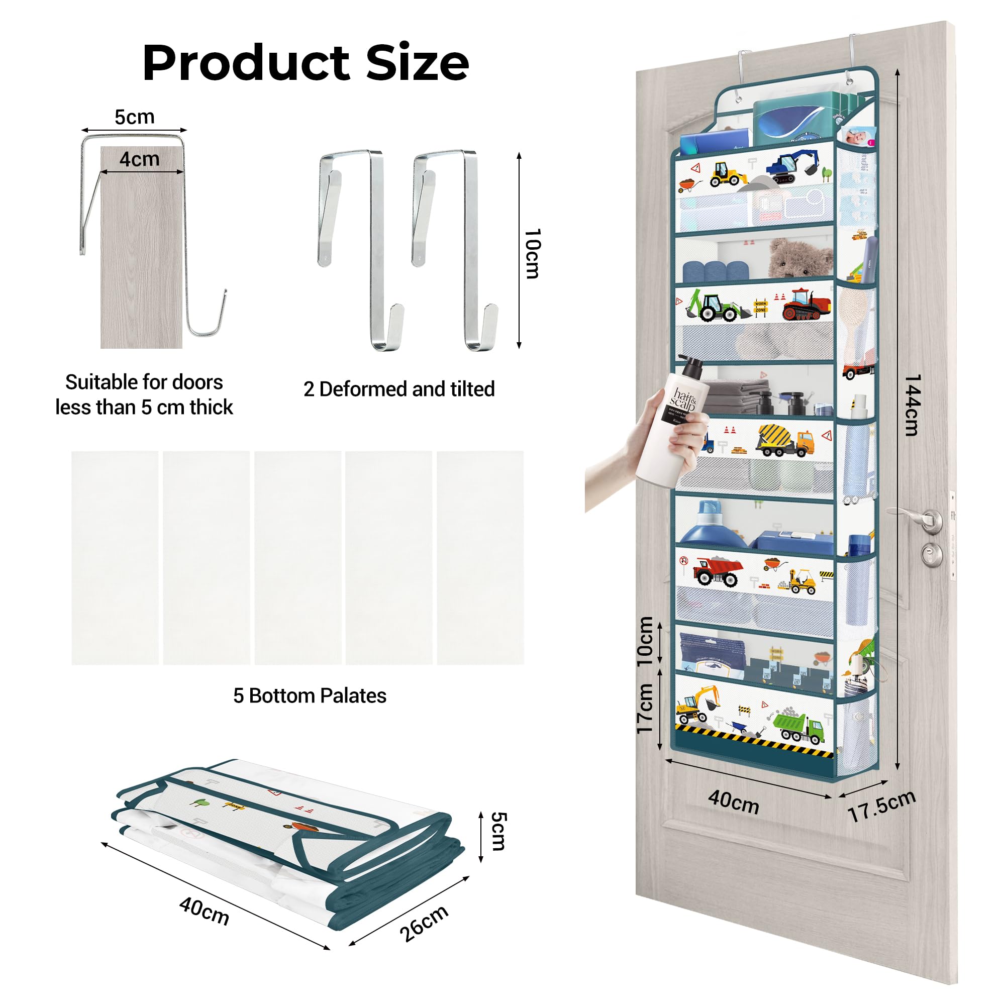 Clastyle Excavator door organizer dimensions highlight large storage area