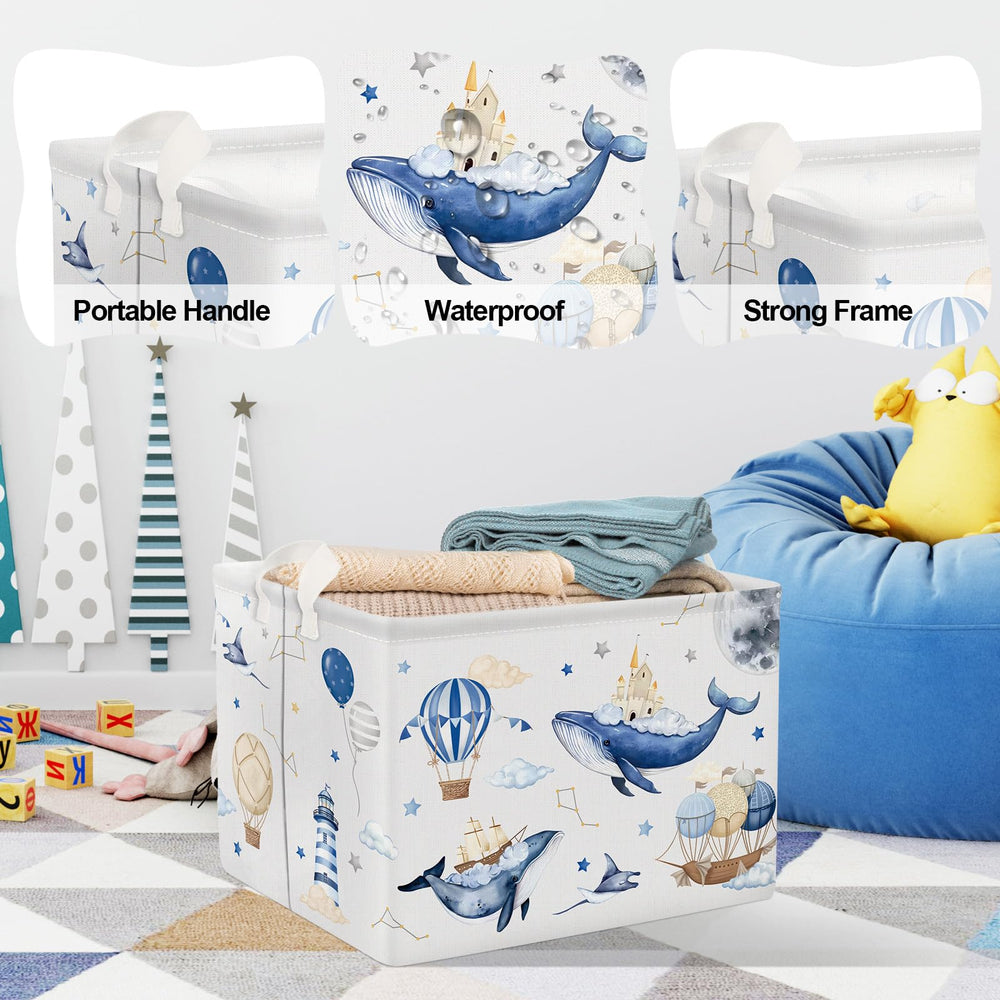 Clastyle Flying Whales Turtle basket open-top showing roomy 36L capacity for clothes or plush