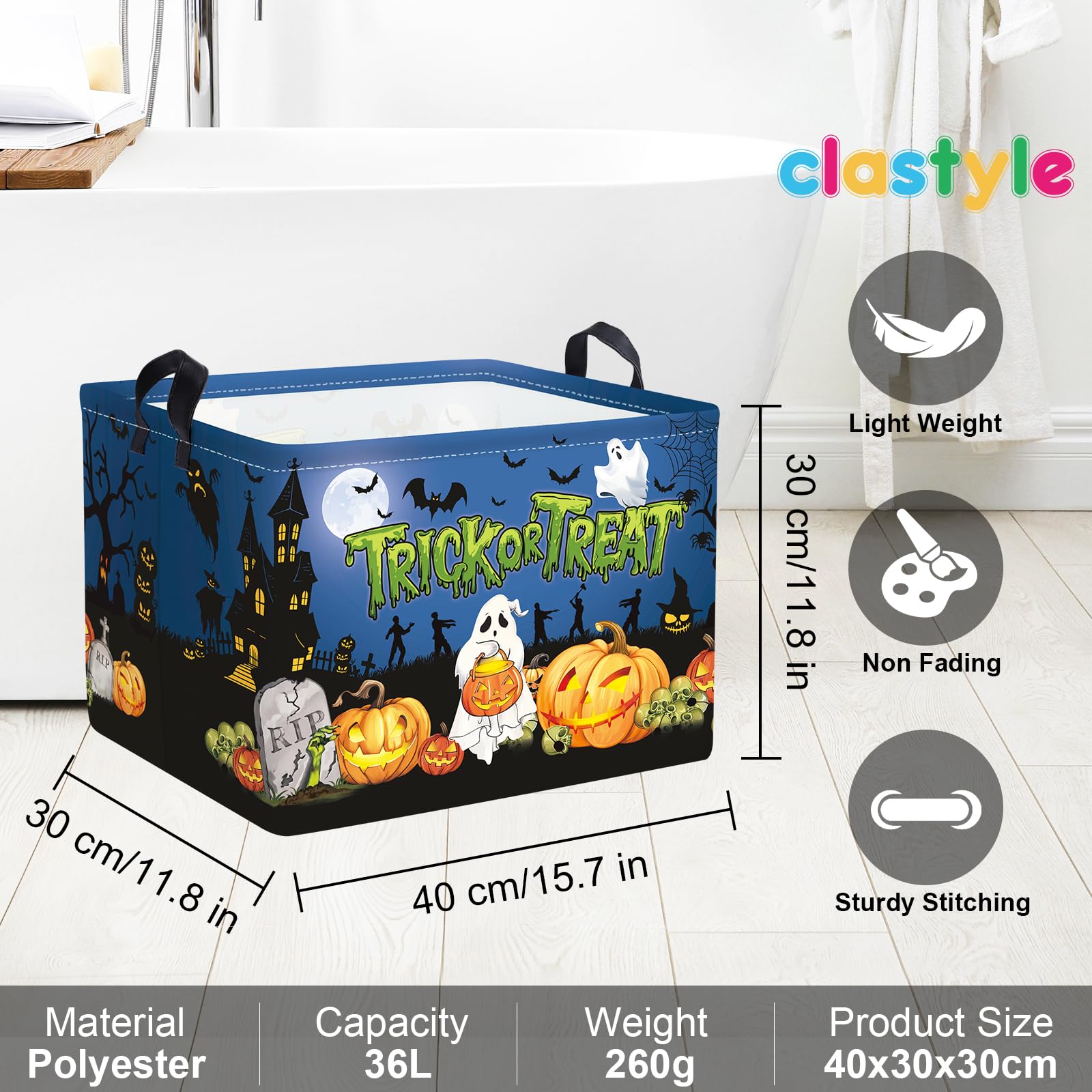 Clastyle Halloween pumpkin basket with bat sky accent adds festive storage to decor.