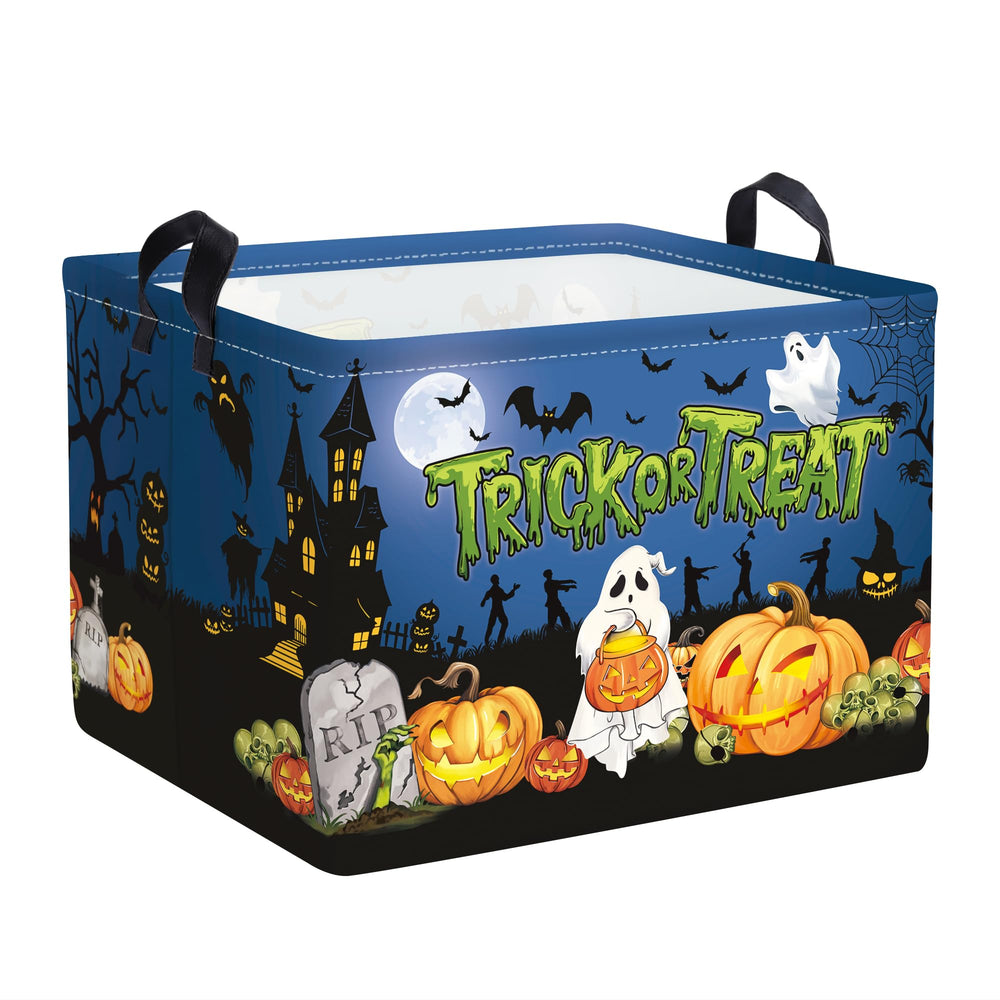 Clastyle Halloween pumpkin storage basket front view ideal for toy organization in kids' rooms.