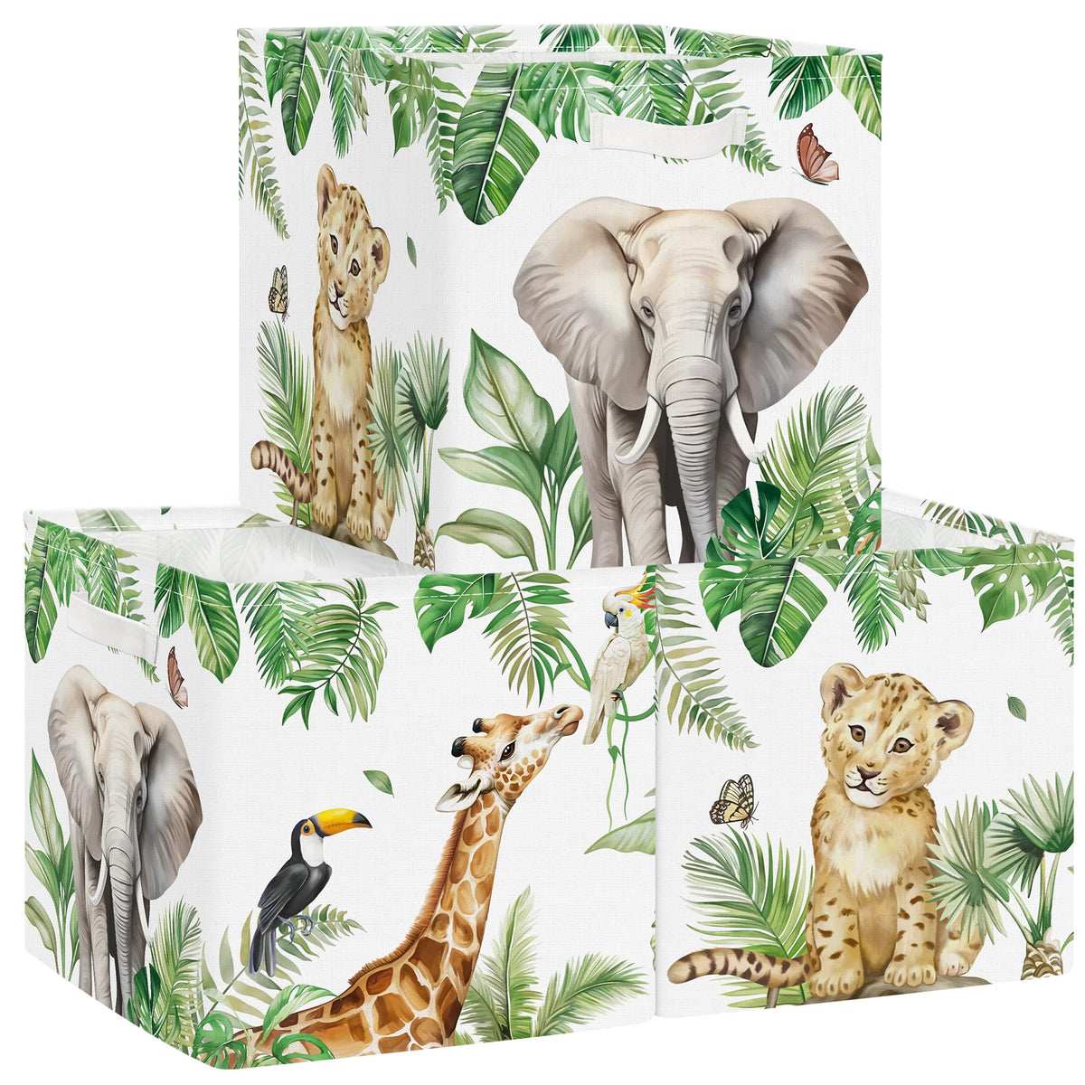 Clastyle Jungle Animals cube bin featuring a lion for easy toy organization in a kid's room.