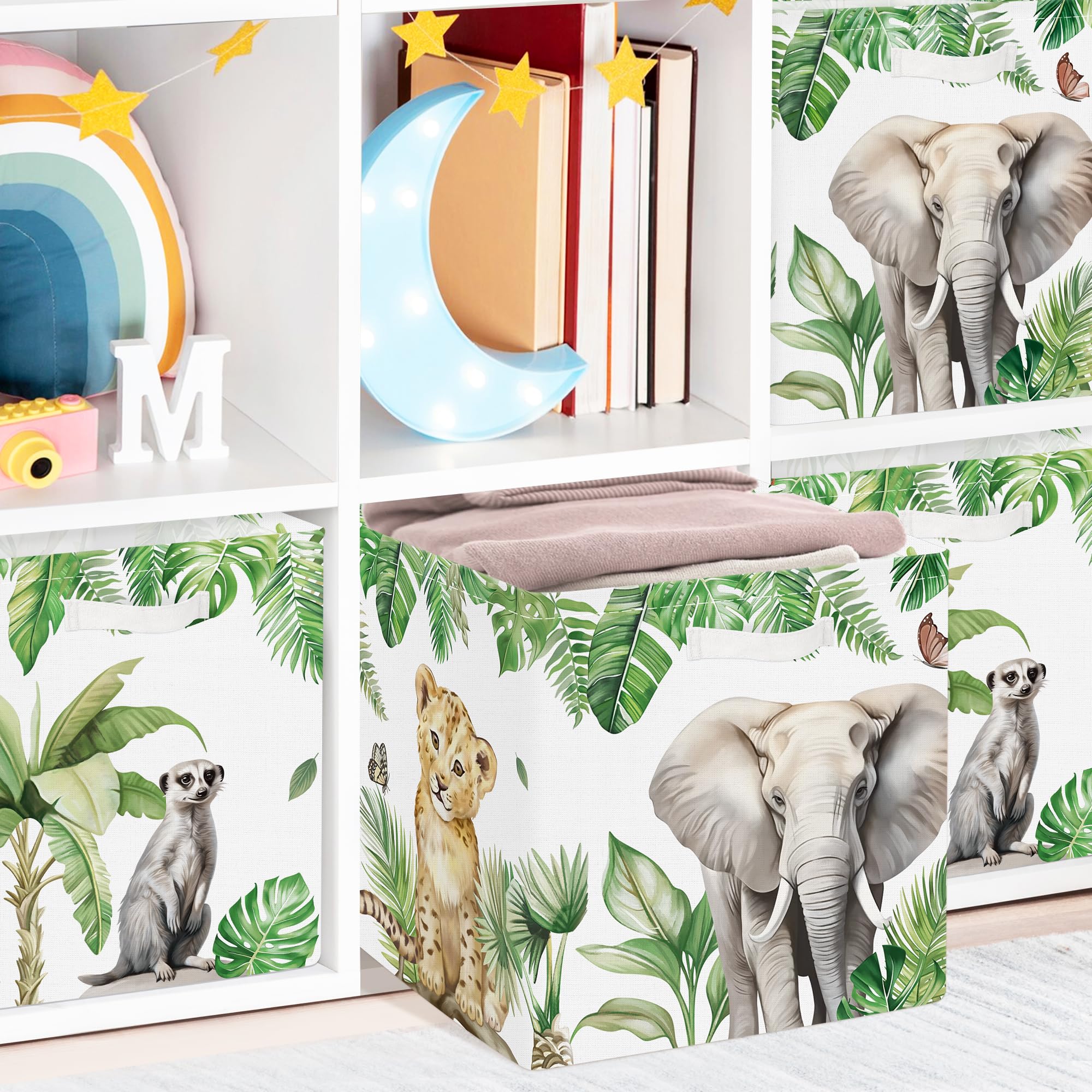 Clastyle Jungle Animals cube bin with toucan accent keeps puzzles organized.