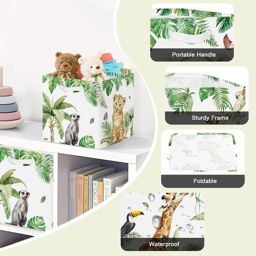 Clastyle Jungle Leaves bin highlights tropical leaves for stylish closet organization.