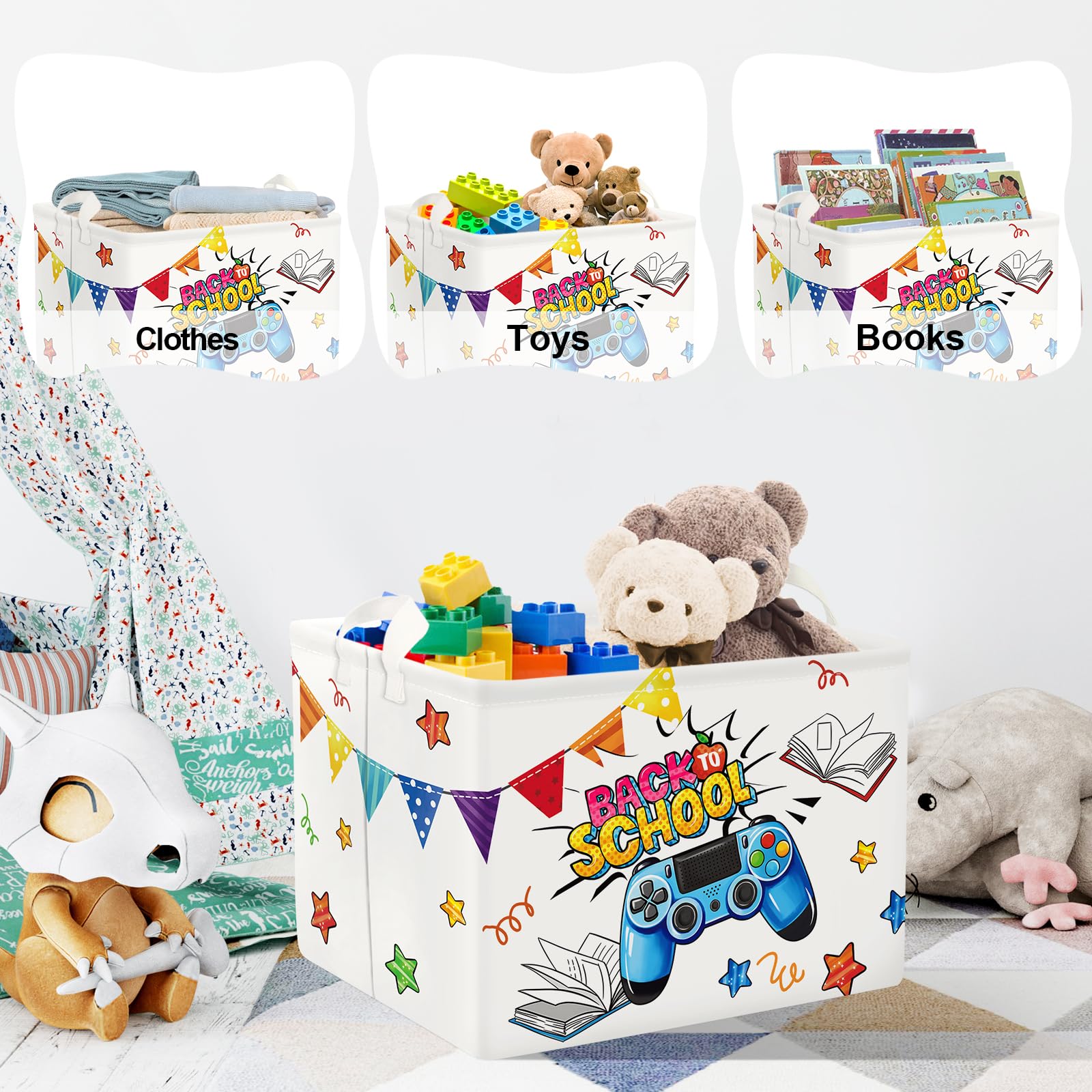 Clastyle Kids Toy Bin top-view emphasizes large 36L capacity for clutter control