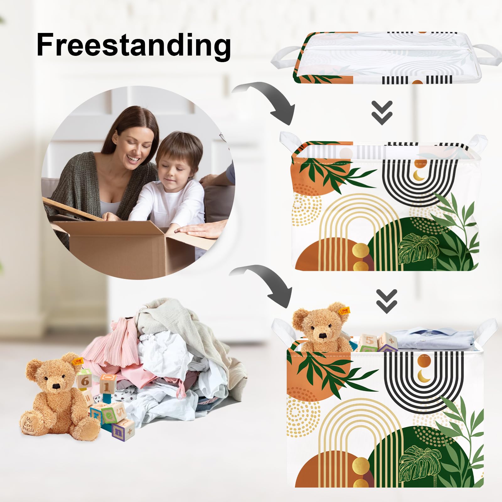 Clastyle leaf-pattern storage bin blends decor with kid-friendly toy organization.