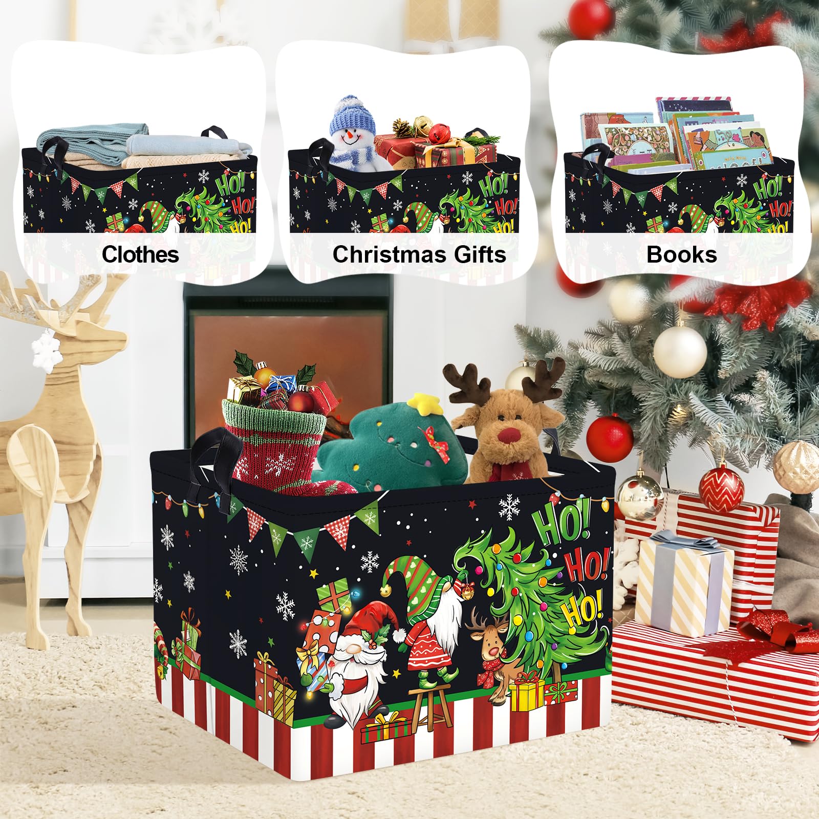 Clastyle nursery organizer basket in black suits towels and books.