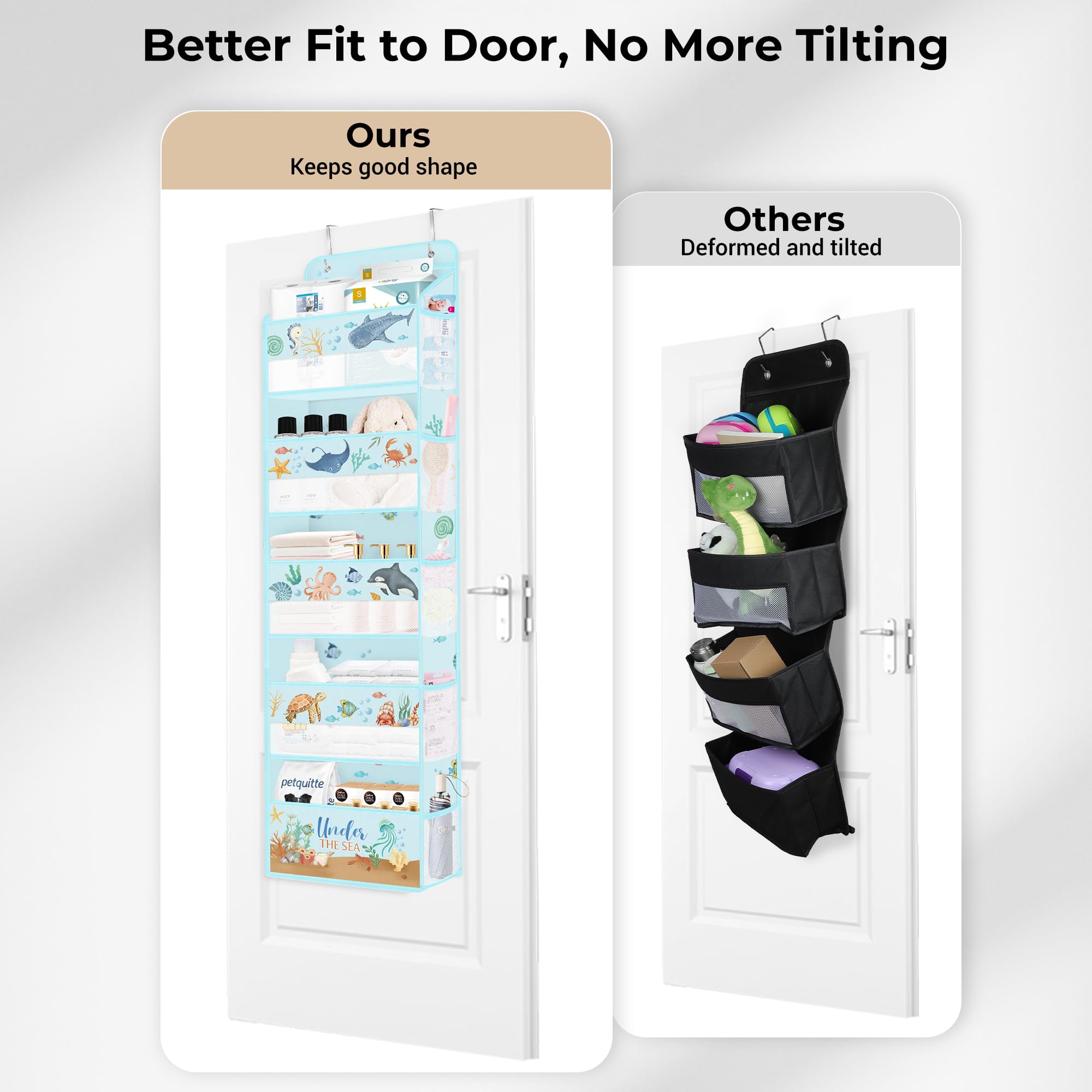 Clastyle Ocean Animals 5-tier door organizer expands nursery and bathroom storage behind a door.