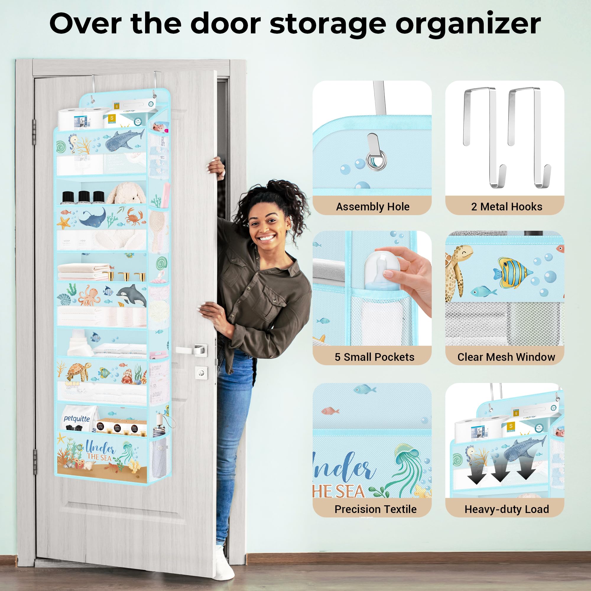 Clastyle Ocean Animals shark organizer offers ample storage for clothes and toys behind doors.